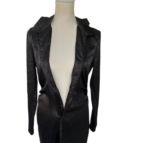 Samsoe Samsoe Ivana Black Crepe Textured Long-Sleeve Collared Midi Dress Size L - Picture 3 of 11